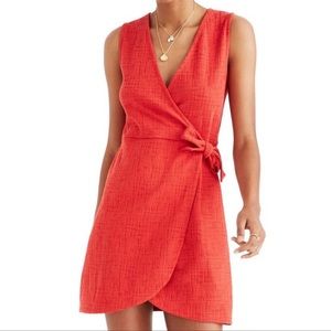 Madewell Red Texture & Thread Side-Tie Wrap Dress